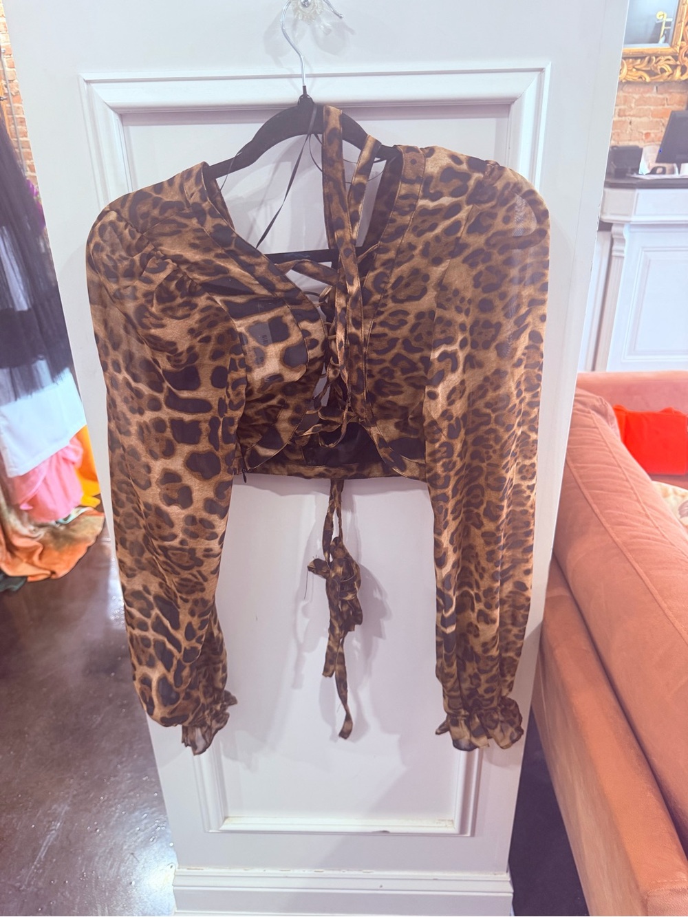 Fashion Nova Leopard Tie-Front Blouse - Brown - Picture 4 of 5